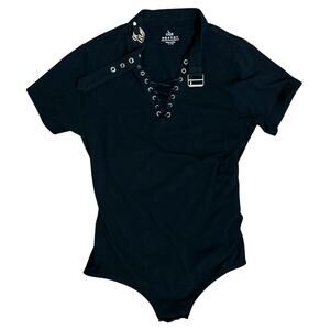 LittleForBig Buckle Collar Lace-Up Bodysuit Top Size L NWOT